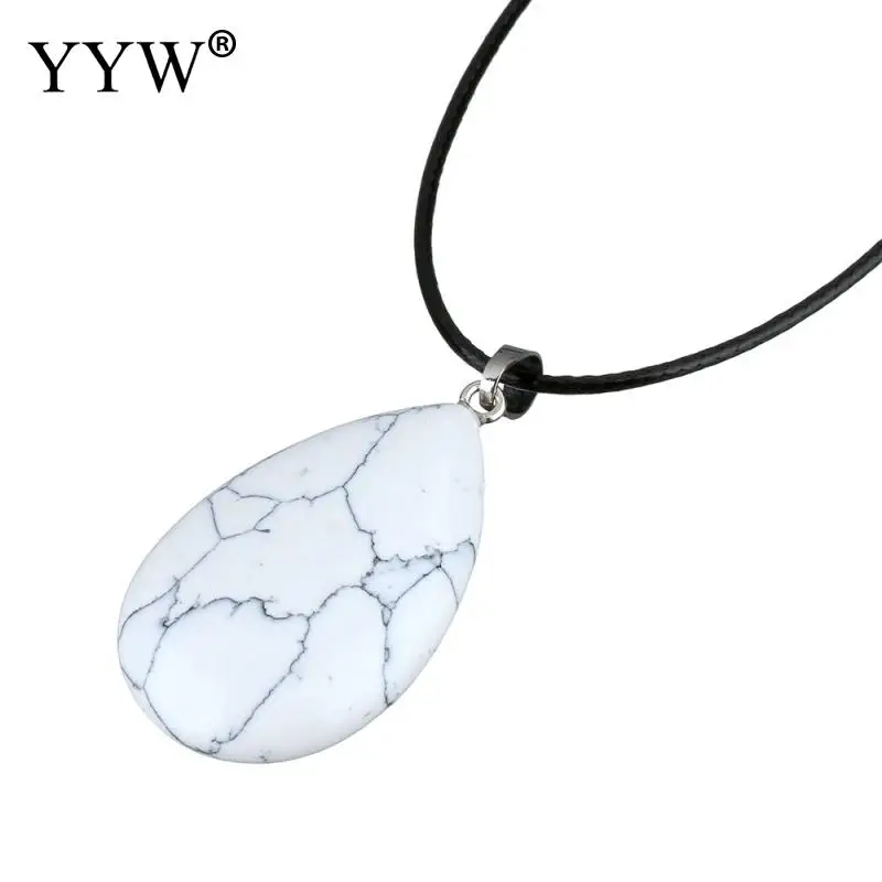 white turquoise Лидер продаж YYW женский натуральный драгоценный камень КАПЛЕВИДНАЯ кожа веревочное ожерелье-чокер Малахит кварц опал розовый камень кулон ожерелье s - Окраска металла: white turquoise