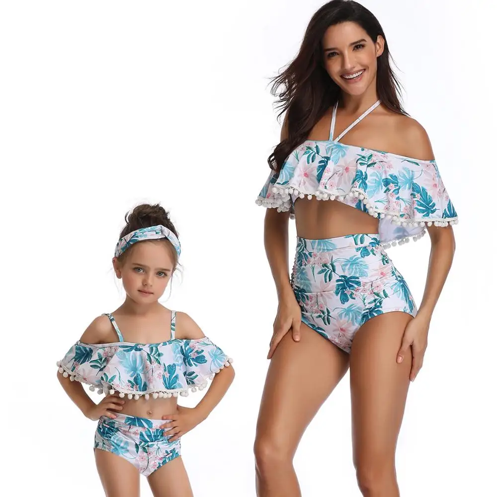 

Matching Family Swimwear High Waist Swimsuit for Girl Children 2019 Ruffle Bikini Women Swimsuit Children Kid Beachwear Biquini
