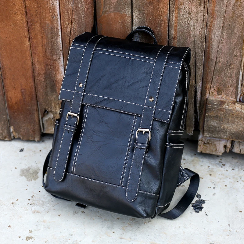 Новый Повседневный Одноцветный мужской рюкзак из натуральной кожи для отдыха, многофункциональная вместительная школьная сумка для