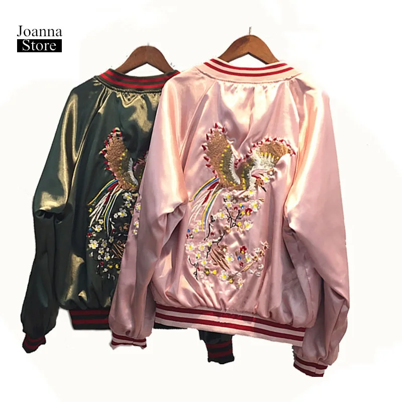 

Embroidery Bomber Jacket Autumn Stain Coat Women Harajuku Baseball uniform short Jackets Japan student Bf Loose Windbreaker