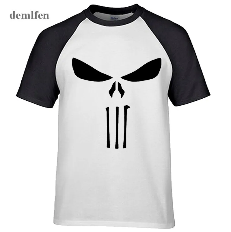 Men Casual Raglan Sleeve T-shirt Punisher Skulls T Shirts For Men T Shirt Cotton Fashion Brand T Shirt Men Cool Tees