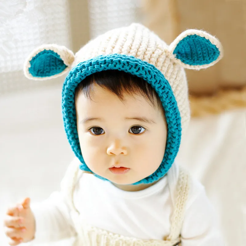 Детские милые уши Шапочка костюм ручной работы теплая Толстая вязаная шляпа для фотографирования новорожденных реквизит, кепки