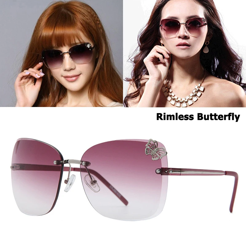 

JackJad 2018 Fashion Women Butterfly Decoration Gradient Rimless Sunglasses Vintage Butterfly Sun Glasses Oculos De Sol Feminino