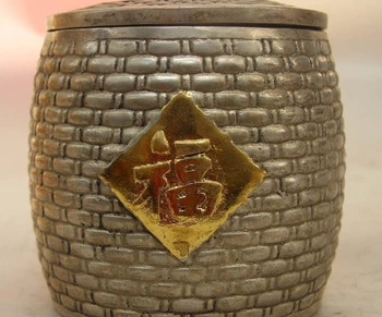 

China White Copper Silver Carved Dragon Play Bead Baskets Tank Crock kettle Pot