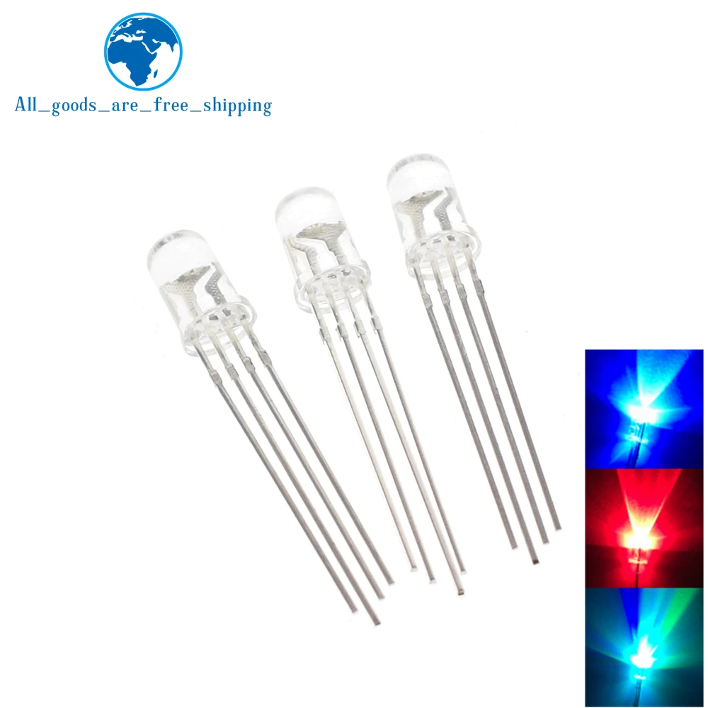 

10pcs 5mm RGB LED Common Cathode Tri-Color Emitting Diodes f5 RGB Diffused