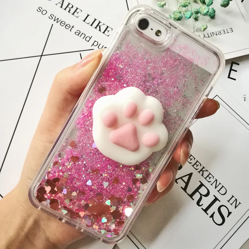 3D Cartoon Squishy Cat Quicksand Case For iPhone 5 s SE Case For iPhone 6 6s 7 8 Plus X Case Glitter Liquid Back Cover Case (16)
