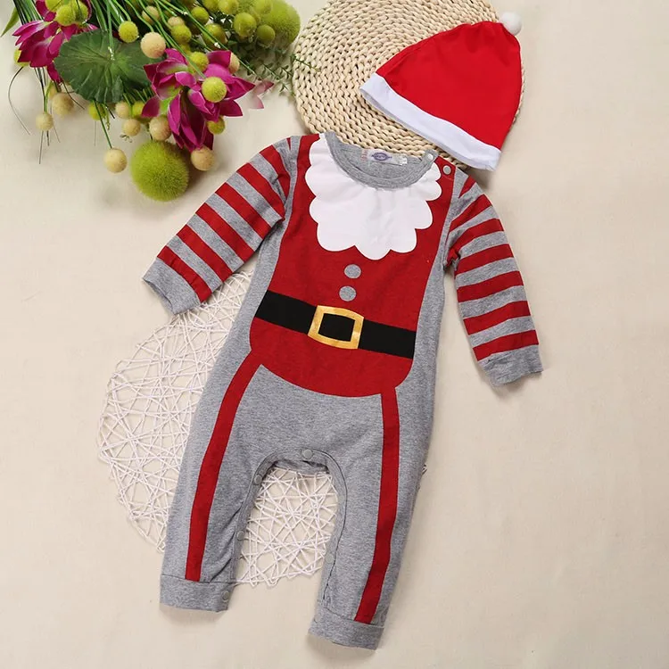 Рождественский детский комбинезон, костюм для новорожденных, одежда с длинным рукавом, весенний детский комплект одежды для младенцев, топ+ шапочка, детская одежда - Цвет: grey