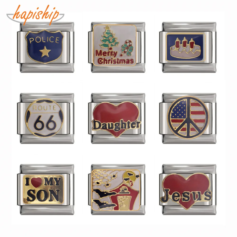 Hapiship 9mm Width Original Daisy Police Daughter Cake Jesus Italian Charm Fit 9mm Bracelet Stainless Steel