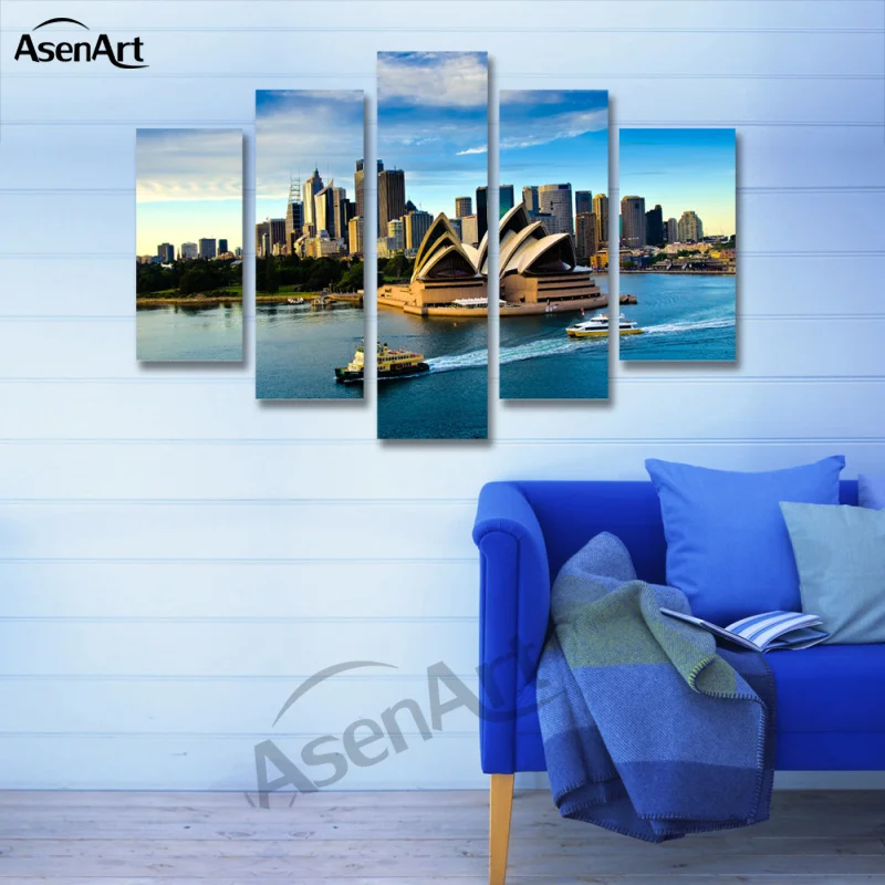 5 Piece Wall Art Sydney Opera House Building Landscape Painting Canvas