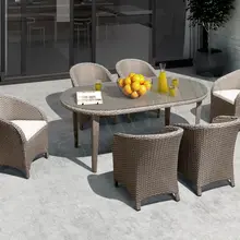 7 шт. современный обеденный стол наборы Овальный сад плетеная мебель для патио наборы