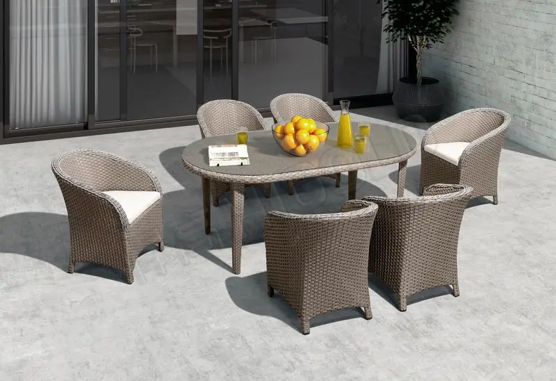 

7 Pieces Modern Dining Table Sets Oval garden wicker patio furniture sets