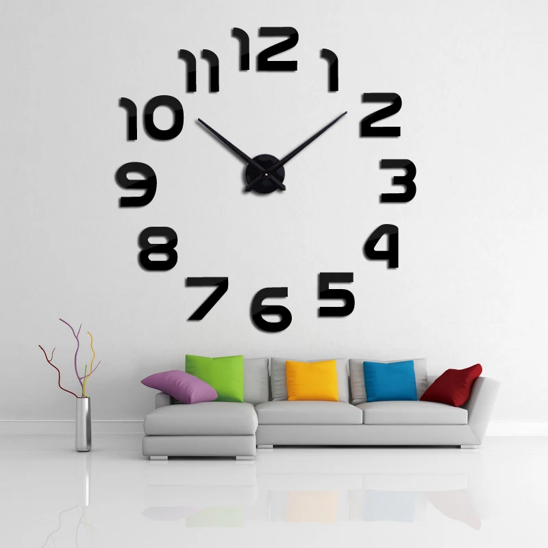 New 3d Wall Clock Design Large Acrylic Mirror Clocks Stickers Living room  accessories Decorative House Clock On The Wall