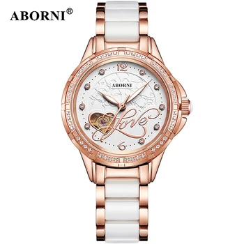 

Aborni Ceramic Watch Women's Fashion Luxury Love Watches Meskie Automatic Mechanical Lady Wrist Watch Relogio Automatic For Gift