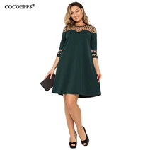 COCOEPPS Long sleeve Autumn High Neck Women Large Size Dress Thicken 5XL 6XL Plus Size Dress Mid-Calf Female Clothes vestidos