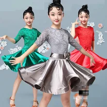 Сексуальные Платья для бальных танцев, латинских танцев, ча-румба-Самба, кружевные детские юбки с длинными рукавами, детская одежда для тренировок для девочек