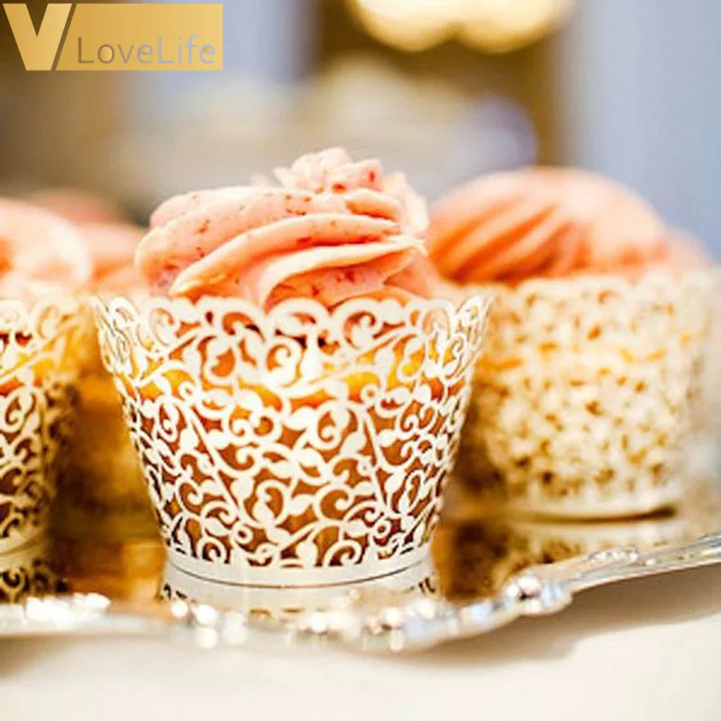 

50PCS/Lot Little Vine Lace Laser Cut Cupcake Wrapper Liner Baking Cup For Home Wedding / Birthday / Christmas Party Decoration