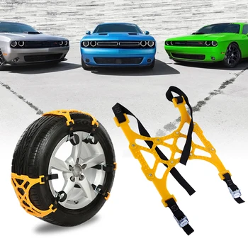 

beler Universal Thicken Car Double Buckles Winter Snowfield Tire Tendon Thickening Adjustable Anti-skid Chains TPR