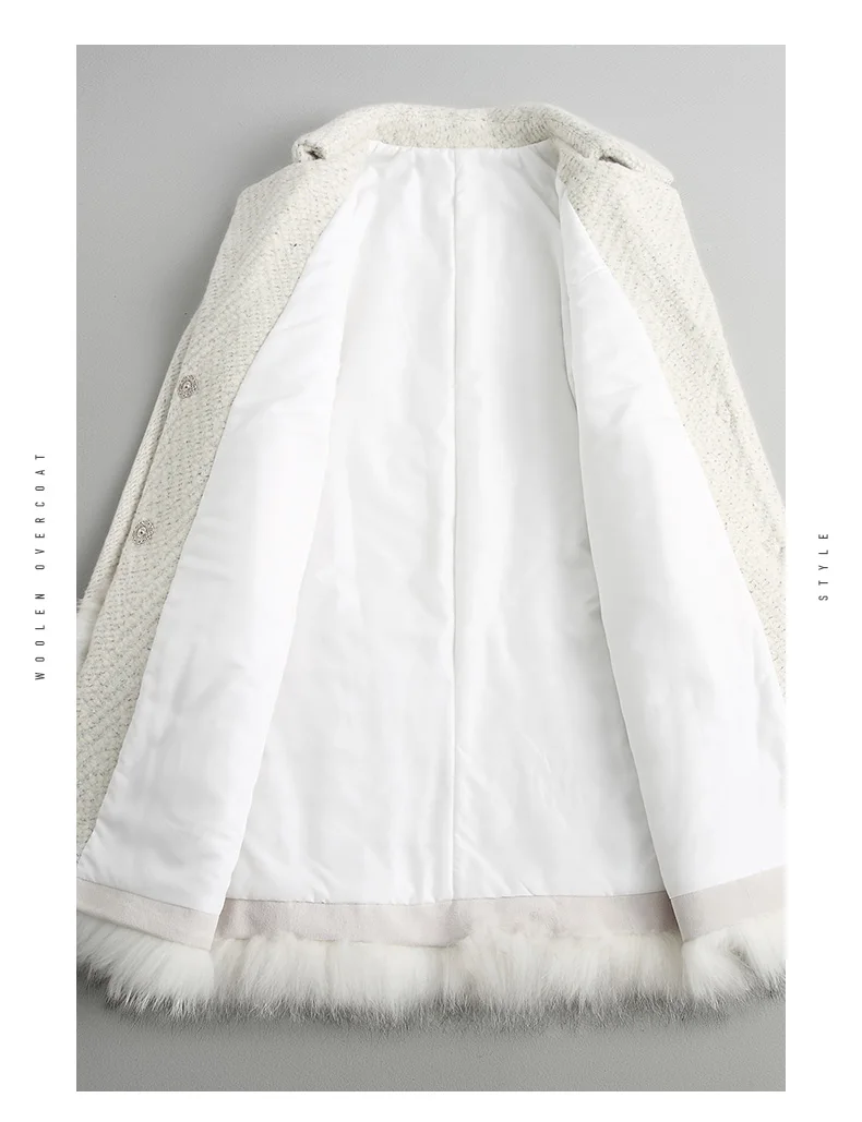 Пальто с натуральным мехом, шерстяная куртка, осенне-зимнее пальто, женская одежда, мех енота, Корейская винтажная белая приталенная куртка Abrigo Mujer 68222 ZT