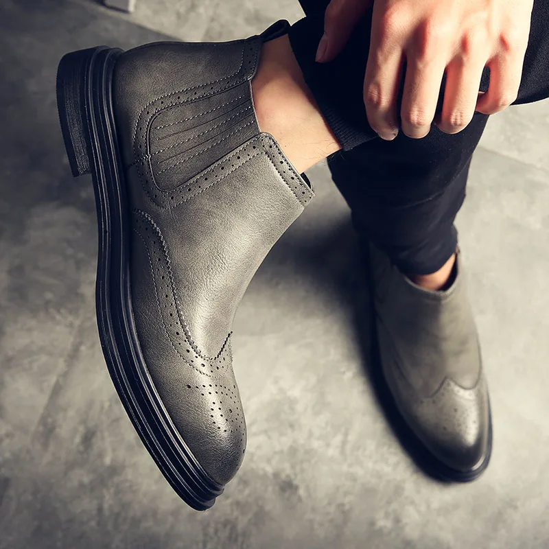 DESAI/мужские кожаные ботинки на резиновой подошве; модные ботинки «Челси»; Мужские Повседневные слипоны; водонепроницаемые ботильоны с острым носком; Низкие ботинки
