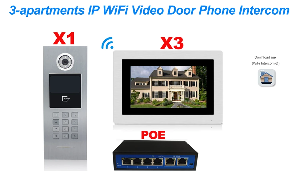 HomeEye 7 ''720 P WiFi IP видео домофон домашняя система контроля доступа Пароль/RFID карта+ POE переключатель сенсорный экран