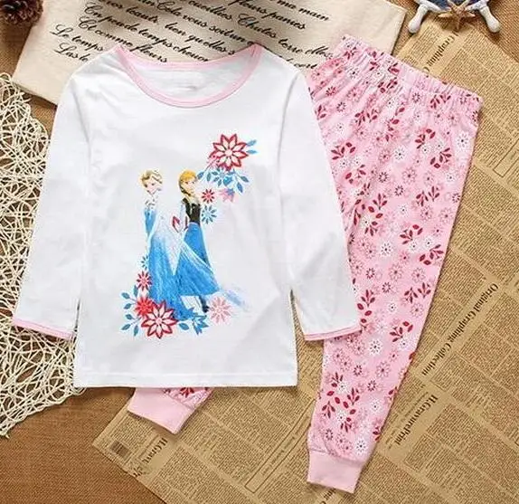 Детские пижамы детская одежда для сна голубые футболки с изображением Эльзы и Анны+ штаны, пижамные комплекты пижамы с животными для мальчиков и девочек, хлопковая одежда для сна - Цвет: style 23