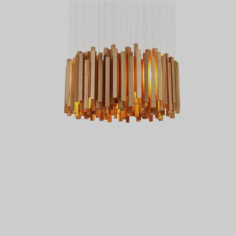 Solid wood modern pendant light Chinese Nordic creative minimalist living room dining wood ball wooden pendant lamp