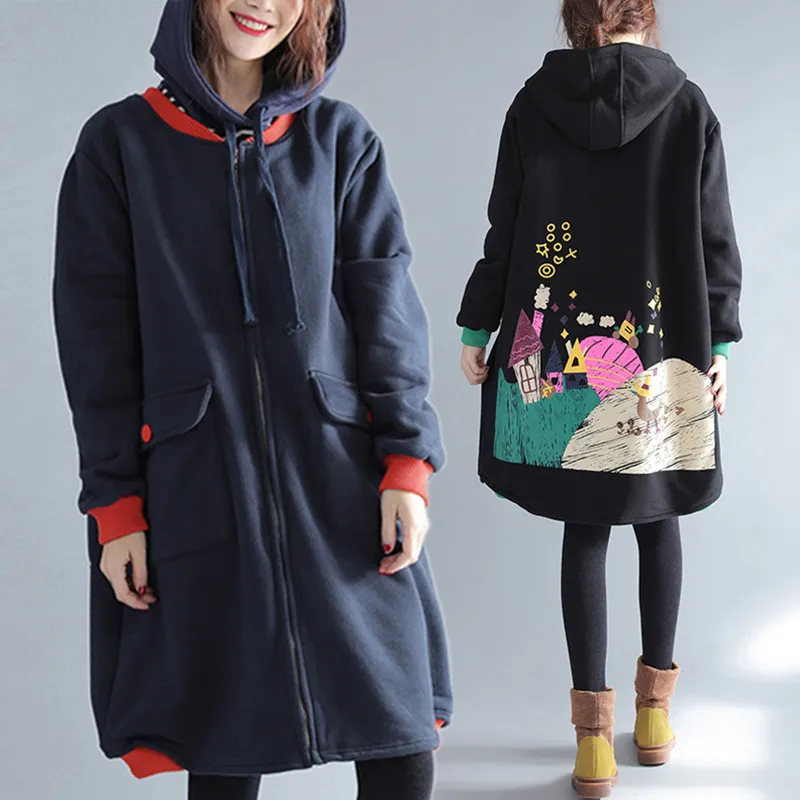 

BIG SIZE 4XL Autumn Winter Women Fashion Cute Print Outwear Ladies Female Plus Large Loose Warm Sweatshirt Baseball Jacket Coat