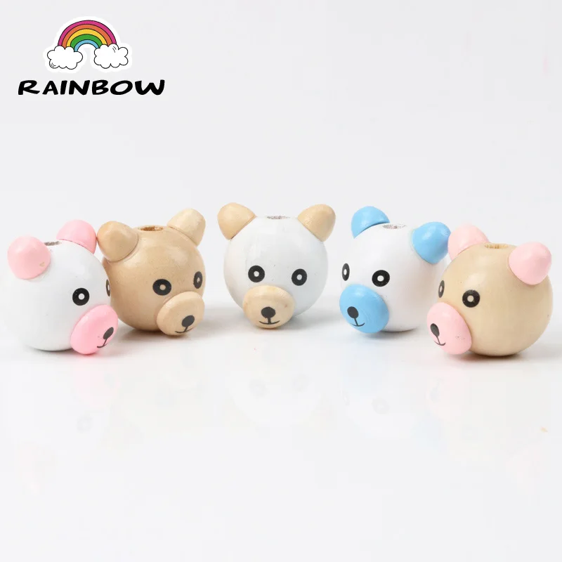 

Cute Kids Wood Material Beads 3D Bear Shape Cute Spacer Loose beads Fit kids Handmake DIY Accessory 28mm 5pcs