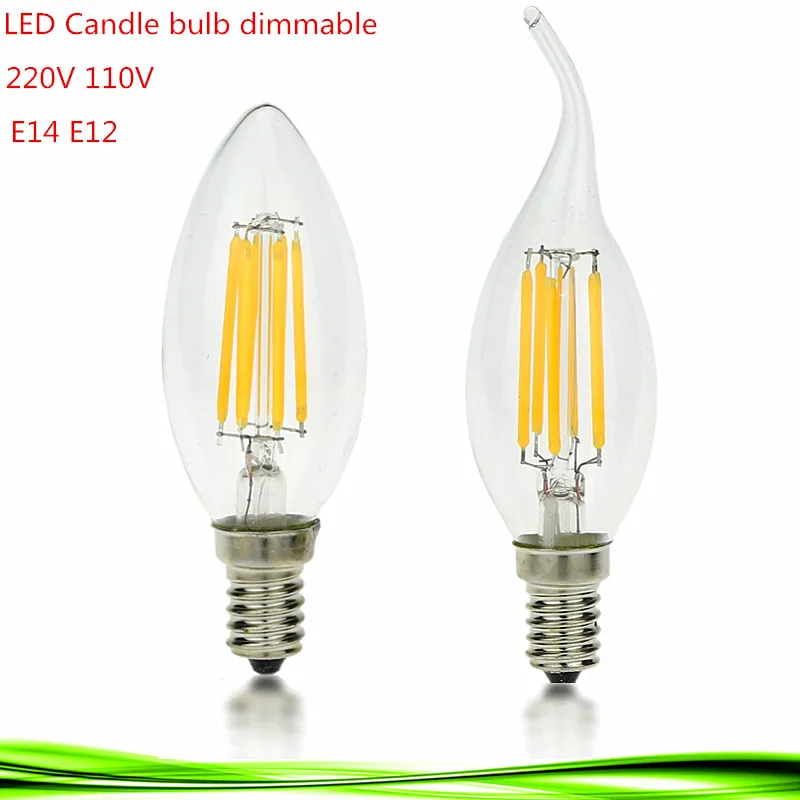 10X LED Candle Bulb E14 E12 Dimmable 4W 6W 9W AC110V 220V LED Filament