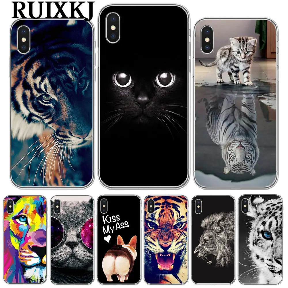 RUIXKJ ل iPhone X 8 8 زائد 7 6 6 ثانية زائد 5 ثانية SE بارد النمر البومة القط الكلب الكرتون رسمت سيليكون الهاتف حقيبة لهاتف أي فون 7 الغطاء