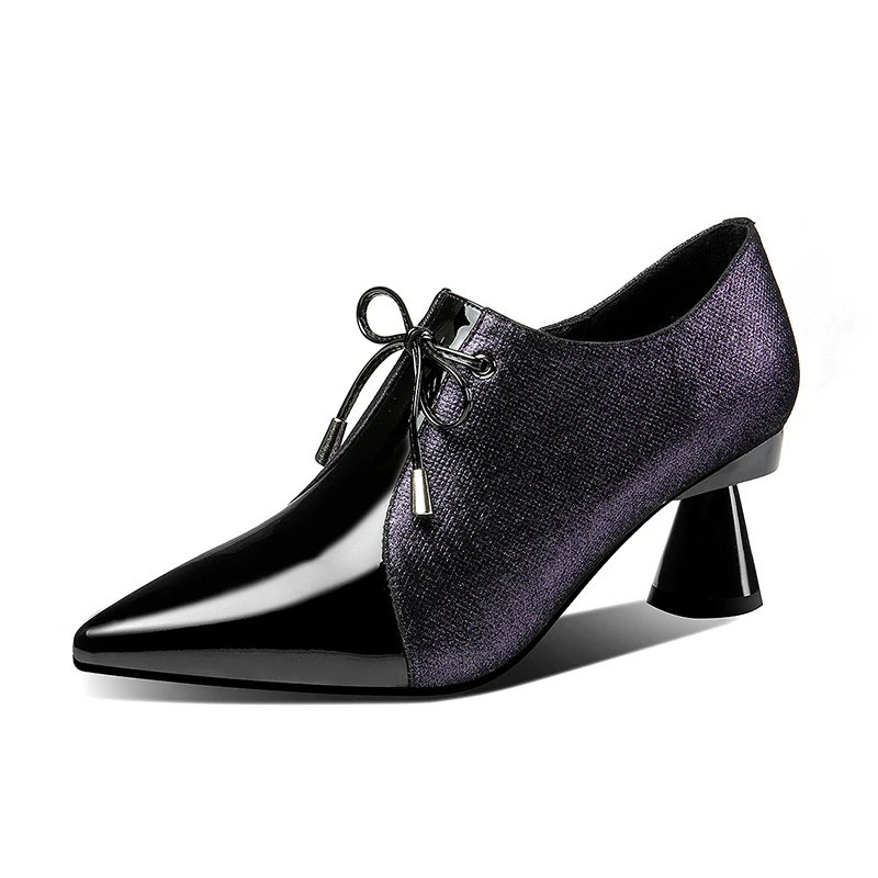 SARAIRIS/женские туфли-лодочки из натуральной кожи на шнуровке с острым носком на массивном каблуке модная шикарная женская обувь для зрелых женщин