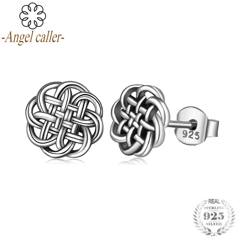 

Angel Caller 100% 925 Sterling Silver Lucky Irish Celtics Knot Stud Earrings Fine Sterling Silver Jewelry for Women Girls Gift
