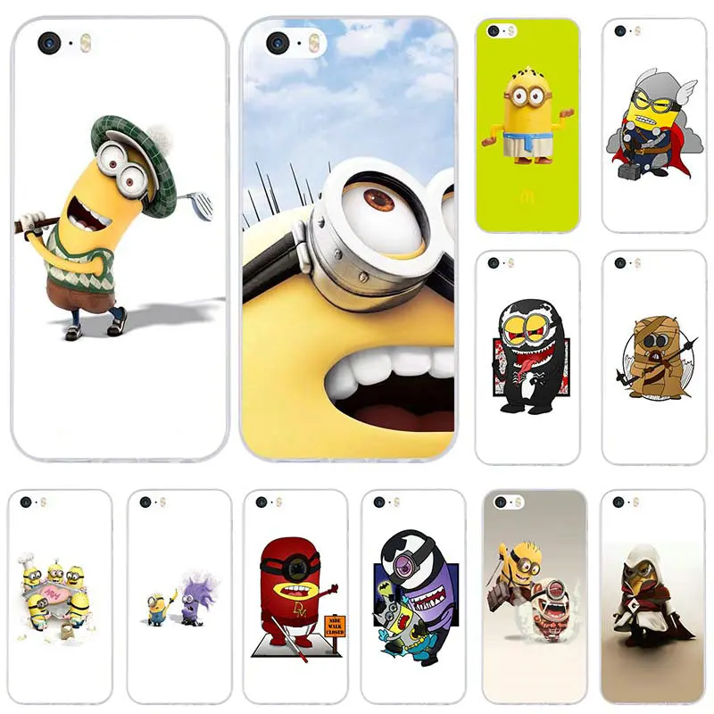 Yellow Minions Marvel Hero Minion Soft TPU Silicone Mobile Phone Cases for iPhone 4 4s 5 5C SE 5s 6 6s 7 8 Plus X XS Coque Bags | Мобильные