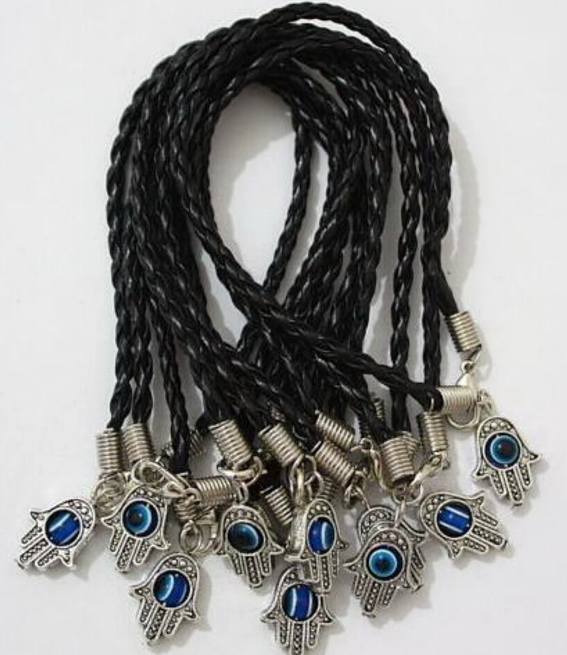 

5 pcs Lucky Kabbalah Evil Eye Hamsa Hand of Fatima Luck Charms Leather Braided Rope Bracelets Women Protection Jewelry Gift