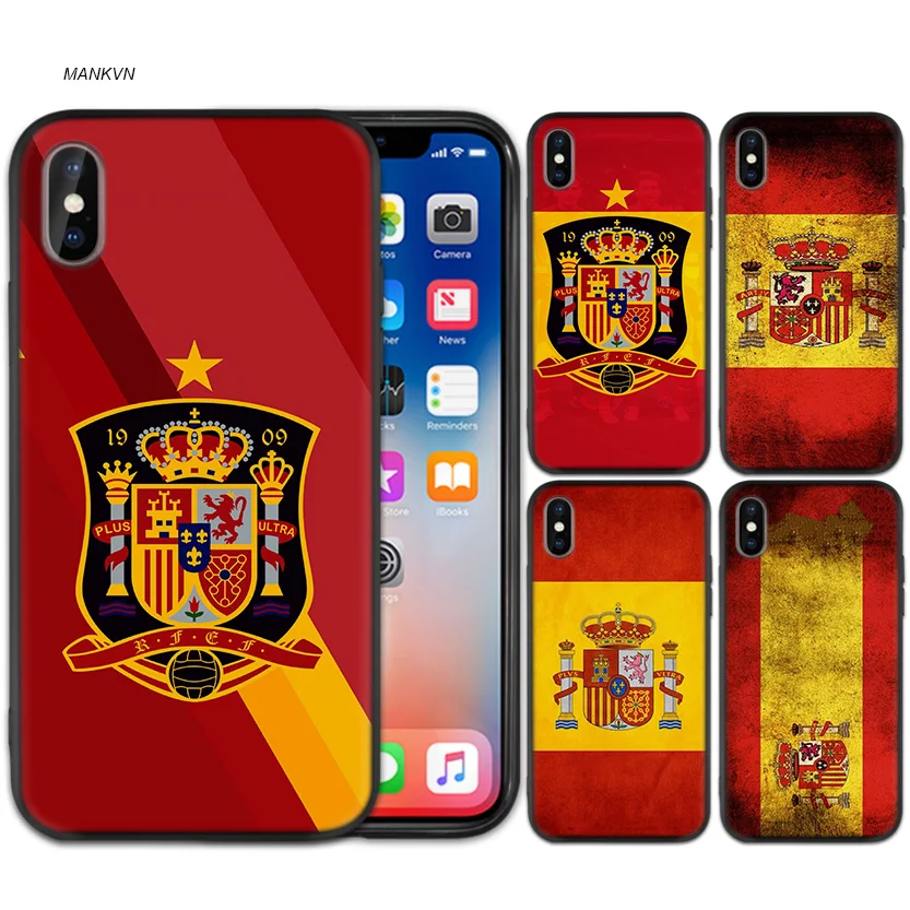 

Black Rubber Soft Silicone Case Bag Cover for iPhone XS XR X 7 8 6 6S 5C 5E 5S 5 Plus Max Shell Fundas Capa Spain Flag Spanish