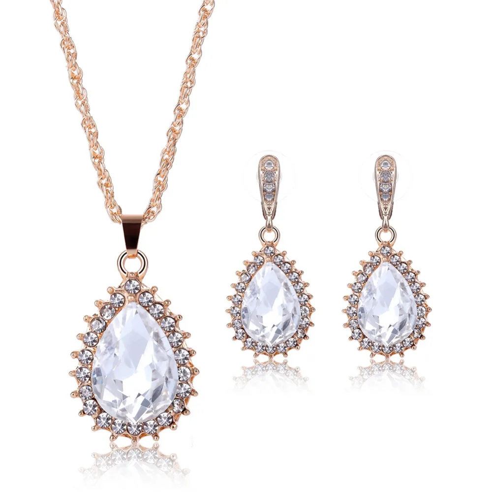 4 Colors Good Quality Wedding Jewelry Sets Gold Color Crystal Pendant Necklace Drop/Dangle Earrings For Women | Украшения и