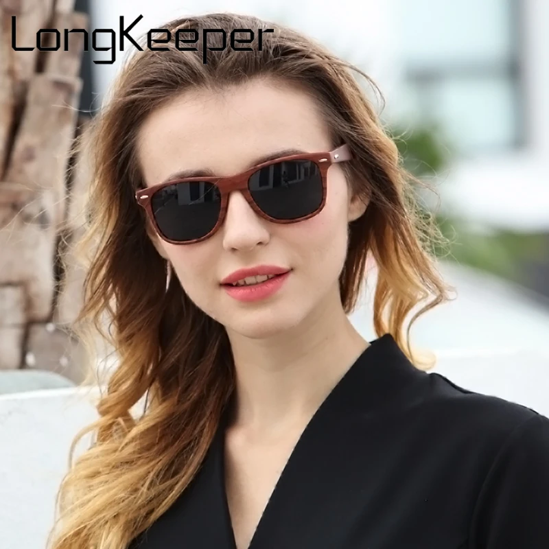 

LongKeeper 2019 Summer Fashion Goggles Men Sunglasses gafas de sol Wood Color Sun glasses For Women Brand Designer Glasses
