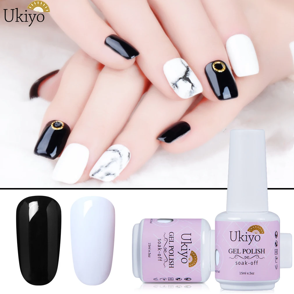 

Ukiyo 15ML UV LED Gel Polish Pure Color Soak Off Black White Color Gel Nail Lacquer Long Lasting Nail Art Design Gel Varnishes