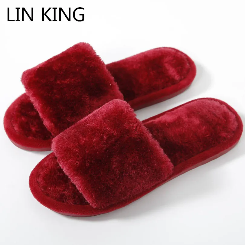 

LIN KING Lovely Warm Fur Women Home Slippers Winter Indoor Slippers Non Slip Lazy Cotton Shoes Comfortable Floor Bedroon Shoes