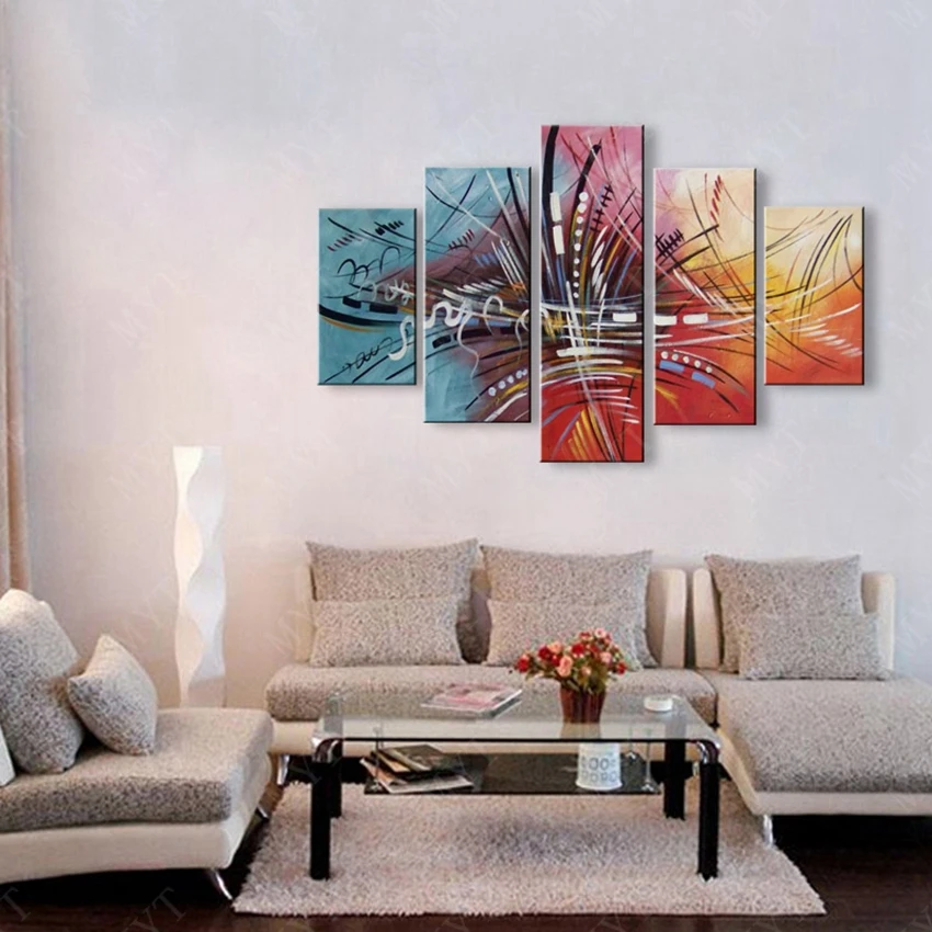 Professional Artist Handmade High Quality Abstract 5 Panles Pictures Oil Painting for Living Room Canvas Modern | Дом и сад