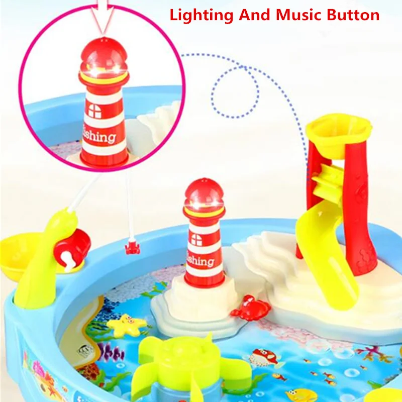 Мини Игровой Набор для рыбалки, электрический магнитный стержень и катушка, игрушка, вода, игра, Забавный рай с музыкой и светильник