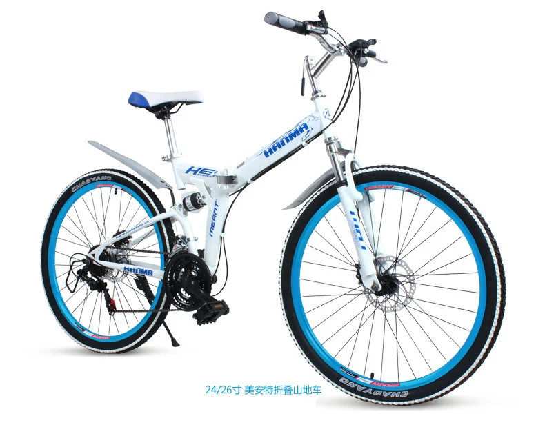 Sale Freeshipping Folding mountain bike 24 inch 26 inch double disc brakes double shock 21 speed students adult men and women cycling 11