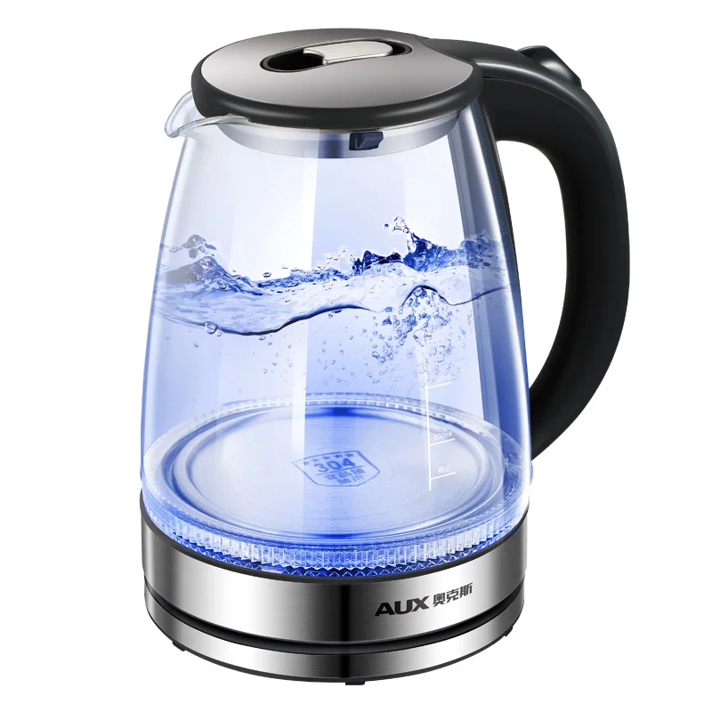 Aux 1.7L Glass Electric Kettle 1500W Fast Blue Boiling 304 Stainless