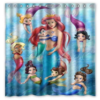 

Bathroom Products Polyester Fabric Little Mermaid Printed Shower Curtains Waterproof Washable Curtain 72"*72" 12pcs Hooks