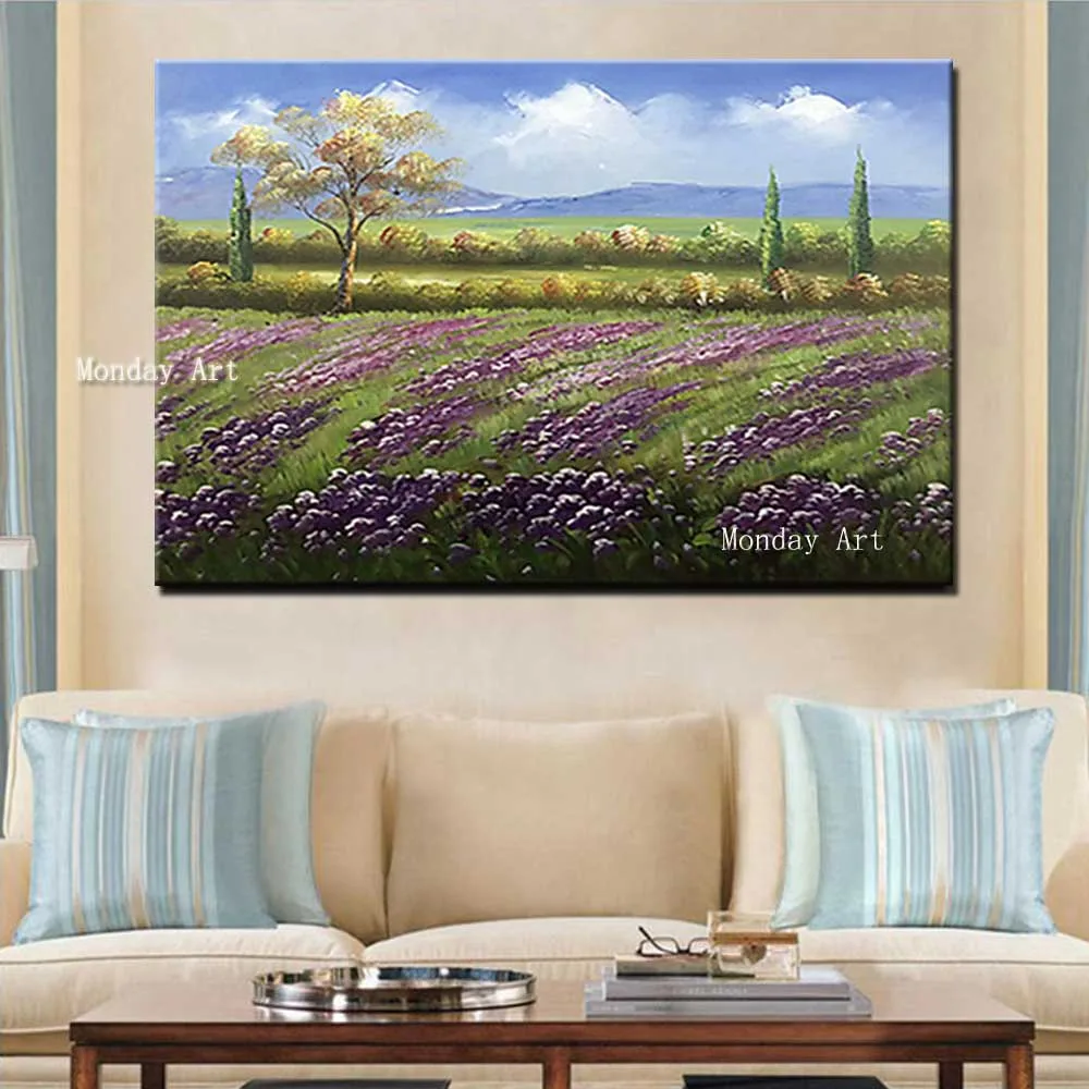 

Wall Art Canvas Painting Modular Purple Lavender Field Provence Landscape Modern Romantic Large Size oil painting best Artwork
