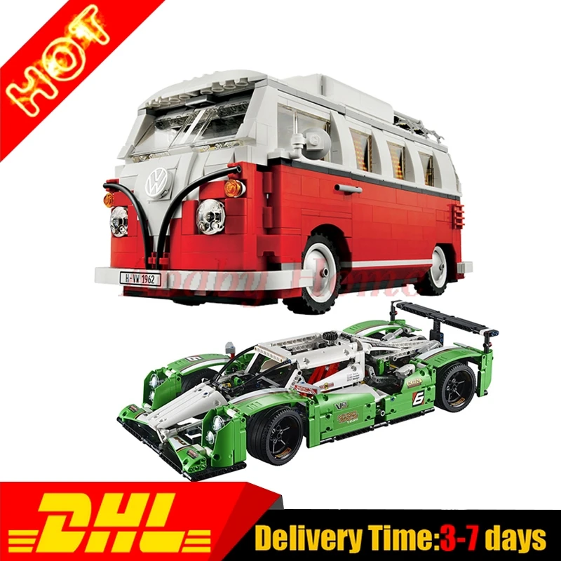 Lepin 20003 24 hours Race Car + 21001 T1 Camper Van Technic Series Building Blocks Bricks Toy Gifts Clone 42039 10220 lepin 20003 technic series the 24 hours race car building assembled blocks bricks enlighten toy 42039