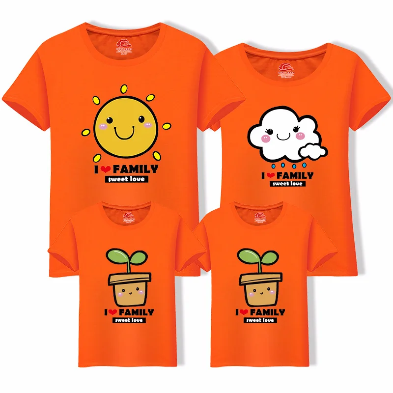 Family Matching Outfit Summer Short Sleeve T Shirt Top Clothes Cotton Mother Father Son daughter Dress Cartoon Sun Rain LD10385