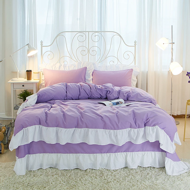 100 cotton Korean pure color Luxury Fashion Bedding set King Queen
