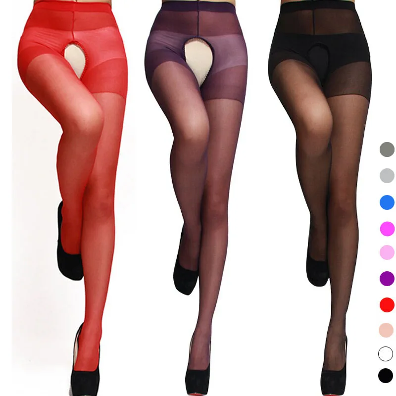 Sexy woman cortchless stockings lingerie ultra elastic Silk stockings Sheath Tight for Hot cuddly girl open crotch pantyhorse