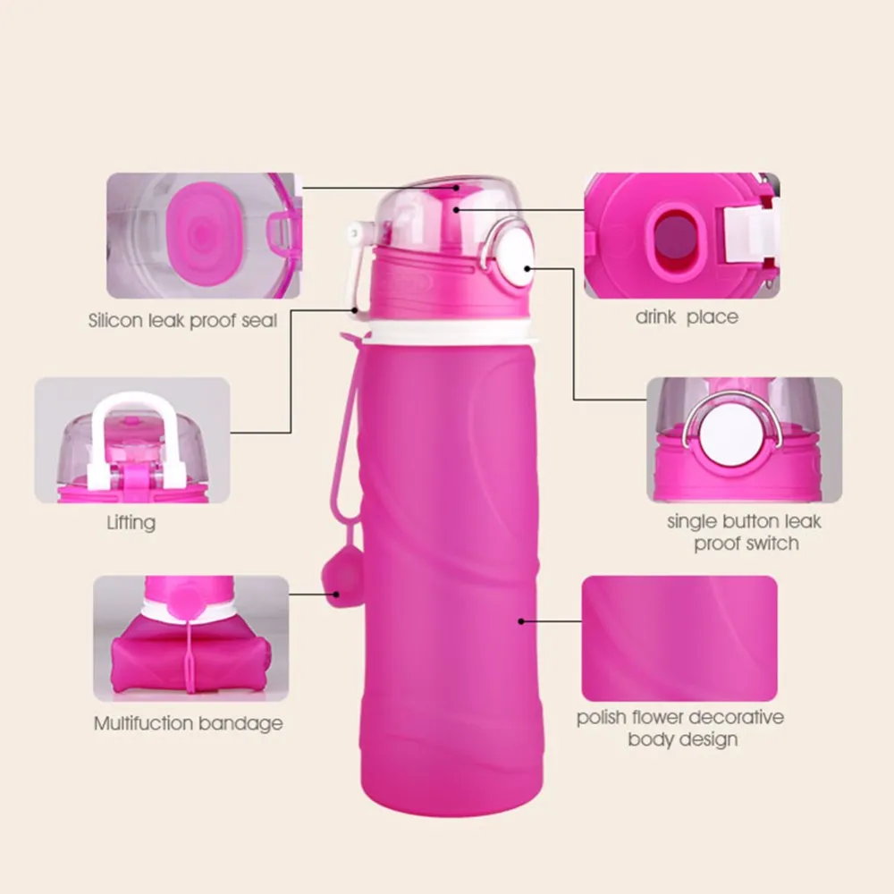 This ﻿Eco-Friendly 750ml Collapsible Silicone Water Bottle is perfect for work, school, hiking, camping, running, biking, boating or where ever you need that fresh cool drink of water. Made of food grade silicone and folds down to easily pack away. Reusable to save you money and save the environment.